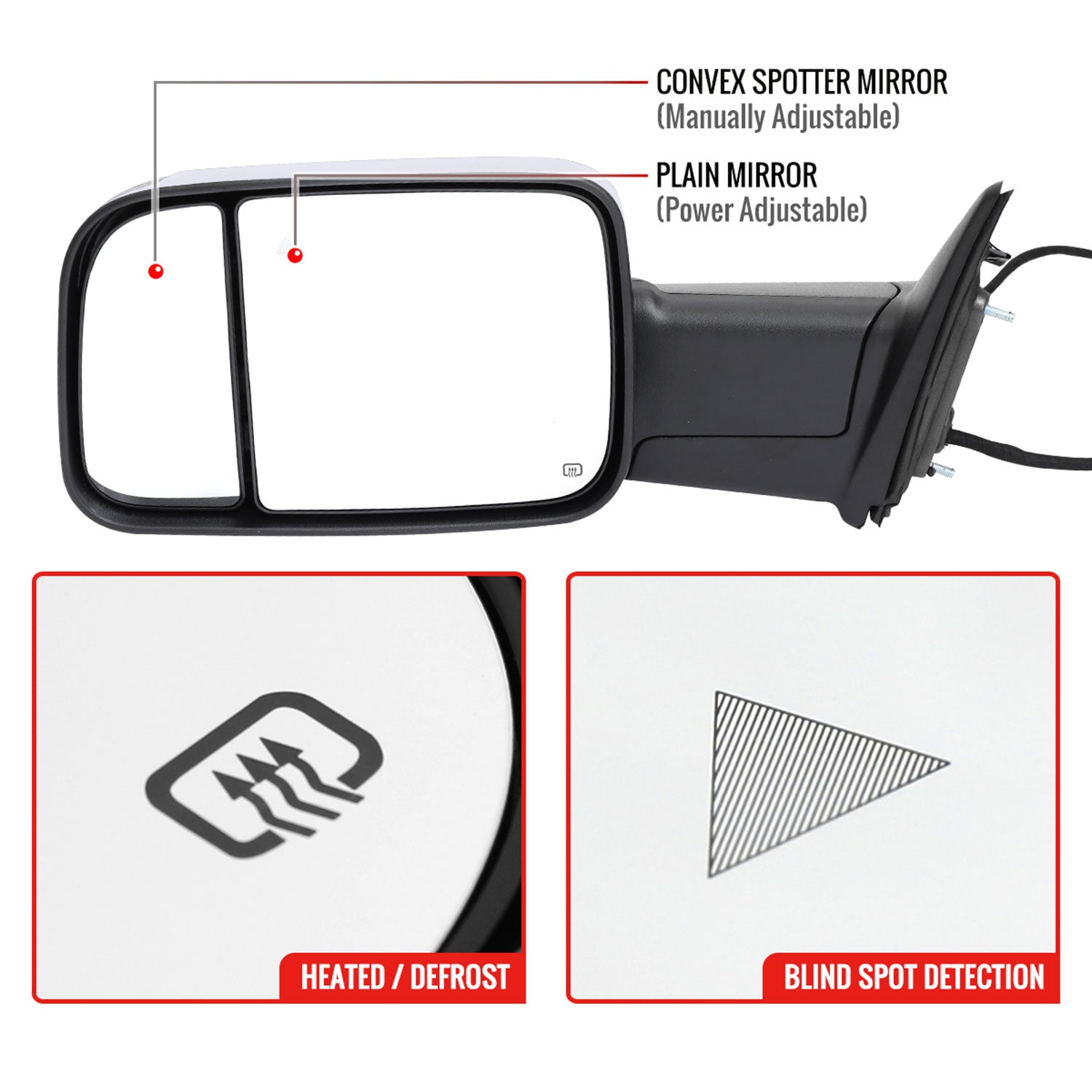 2019-2022 Ram 2500 3500 Chrome Auto-Fold Side Mirror Driver Side