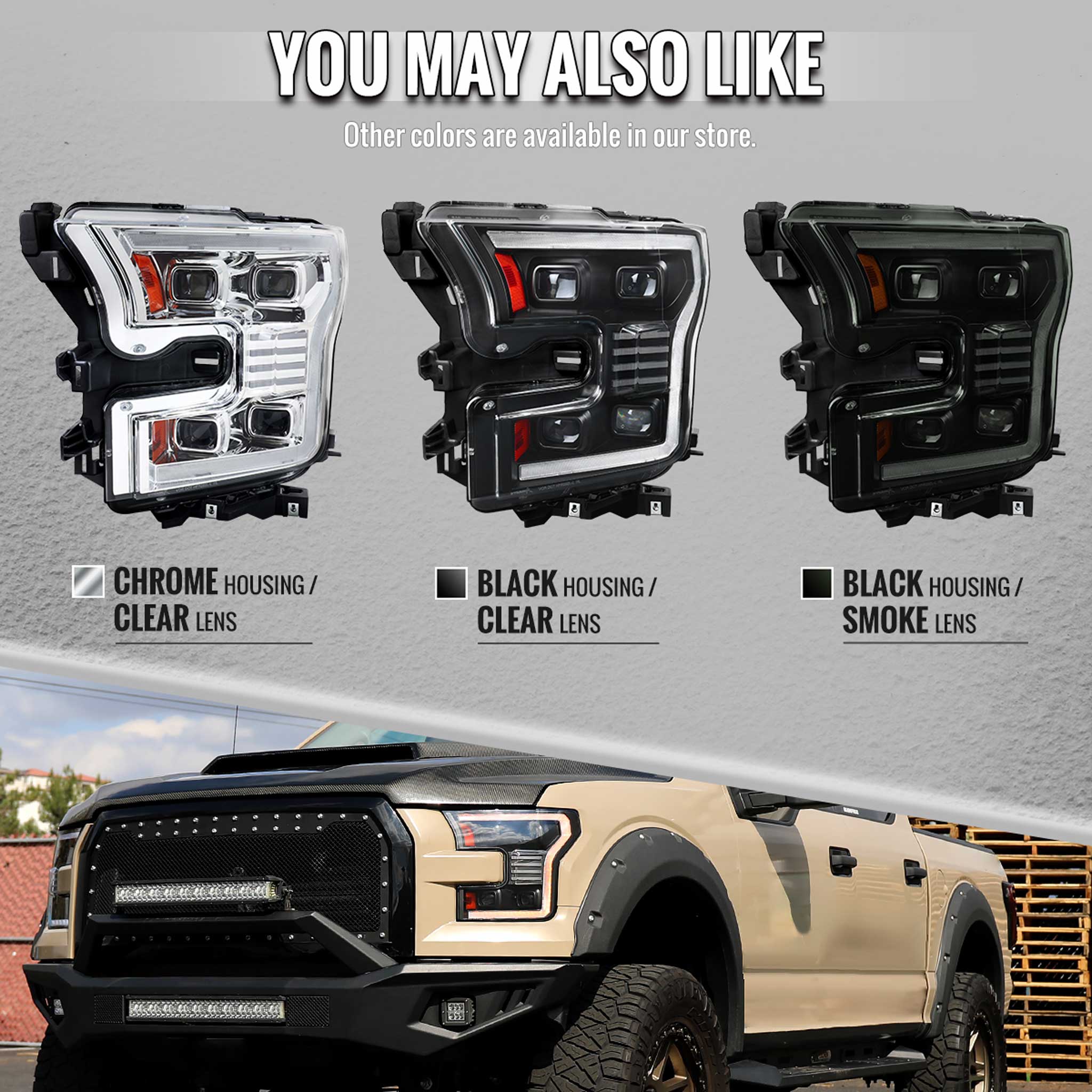 For Ford F-150 2015-2017 Headlights LED Turn Signals DRL Parking Light Strip Black Housing Smoked Lens