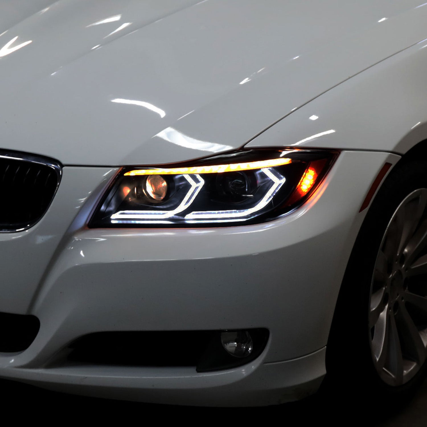 2006-2011 BMW E90 3 Series Sedan 3D Iced LED Dual Projector Headlights Smoke