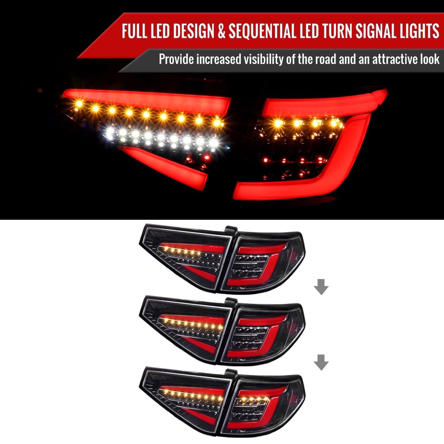 2008-2014 Subaru Impreza WRX Hatchback LED Tube Tail Lights Glossy Black/Clear