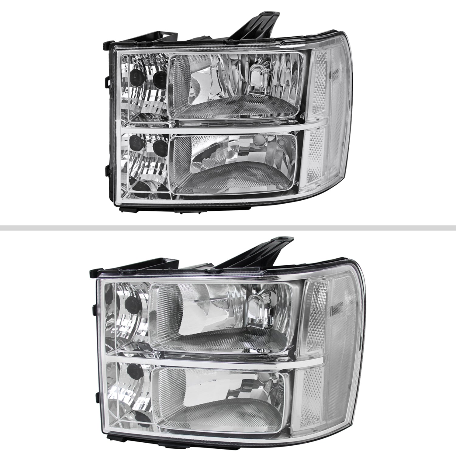2007-2014 GMC Sierra Factory Style Headlights Clear Reflector Chrome/Clear