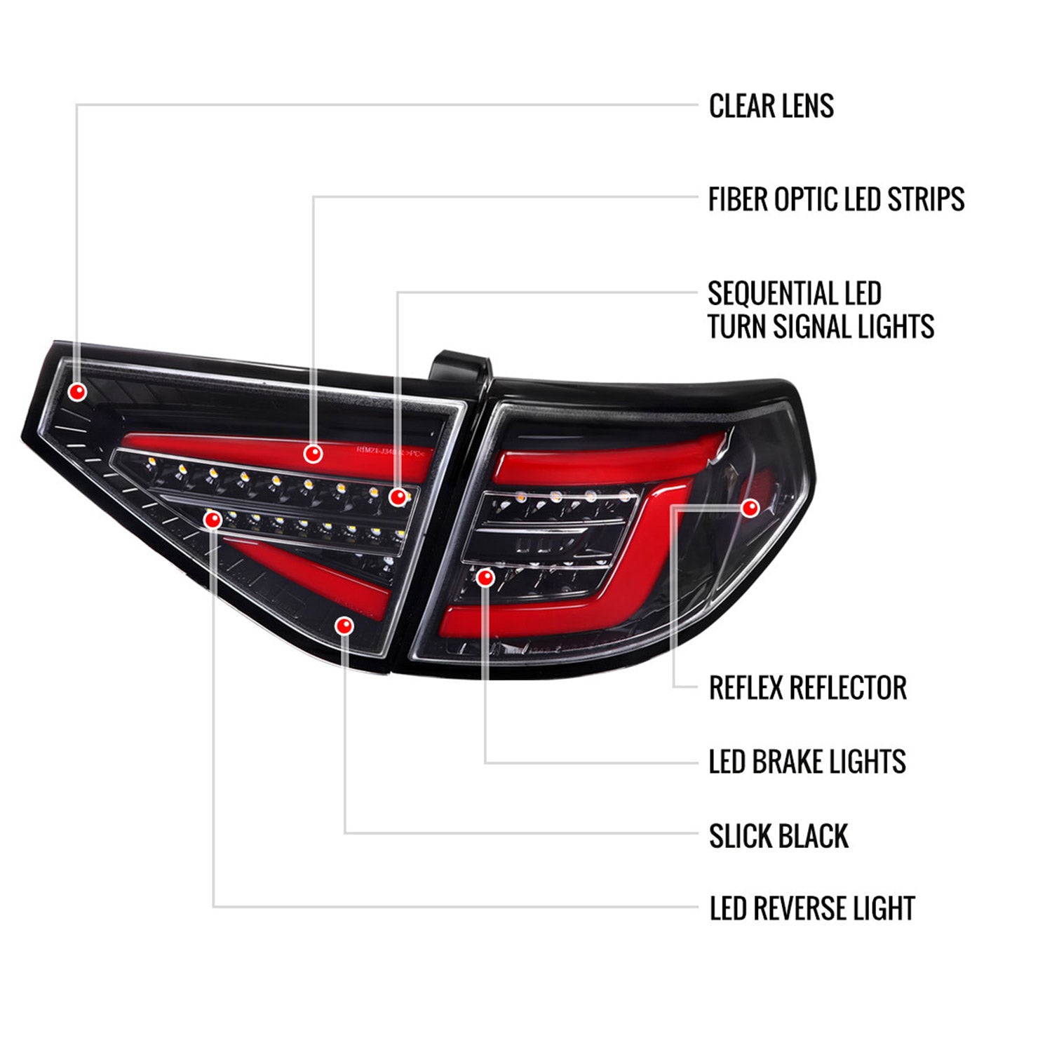 2008-2014 Subaru Impreza WRX Hatchback LED Tube Tail Lights Glossy Black/Clear