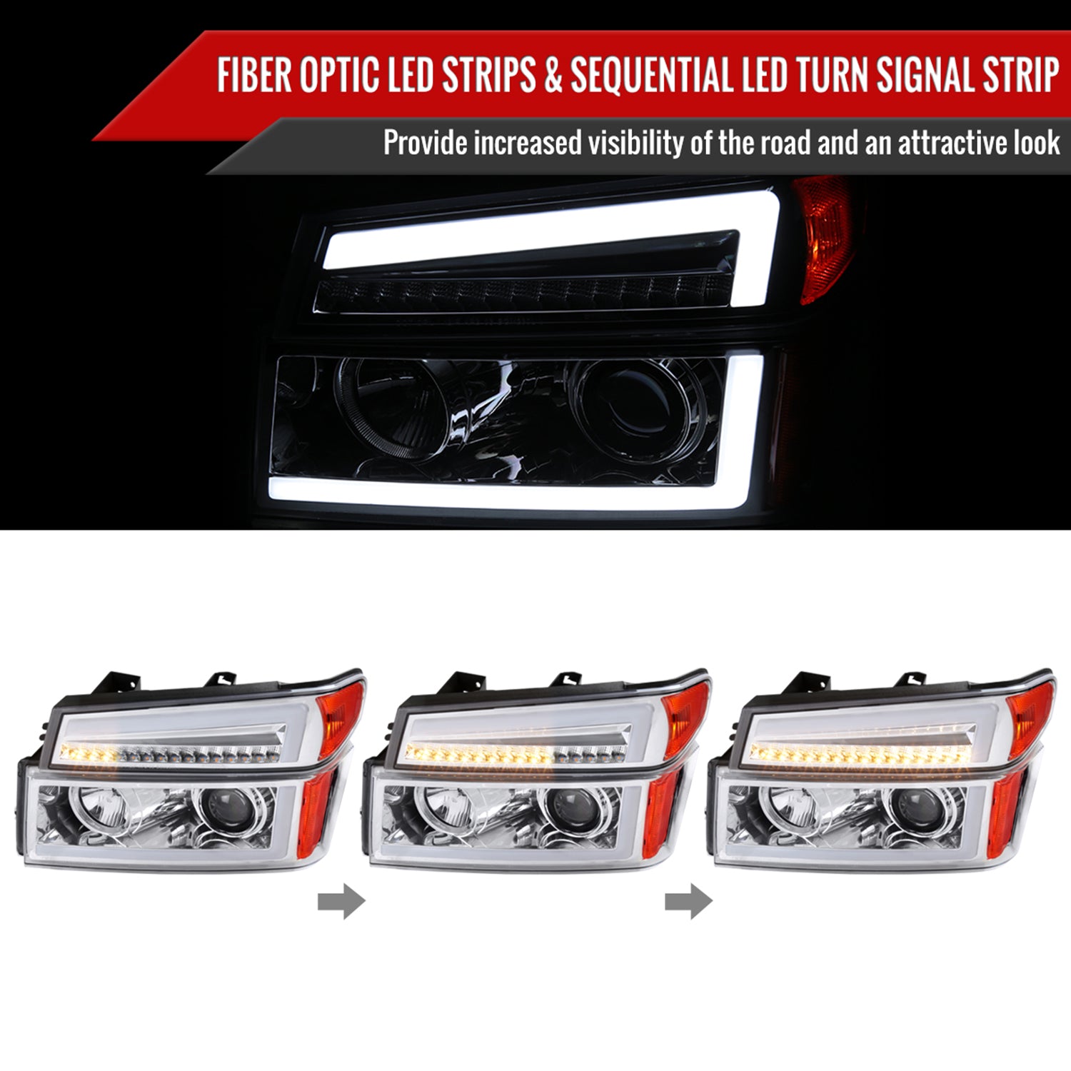 2004-2012 Chevy Colorado/GMC Canyon LED Headlights&Corner Lamp Chrome