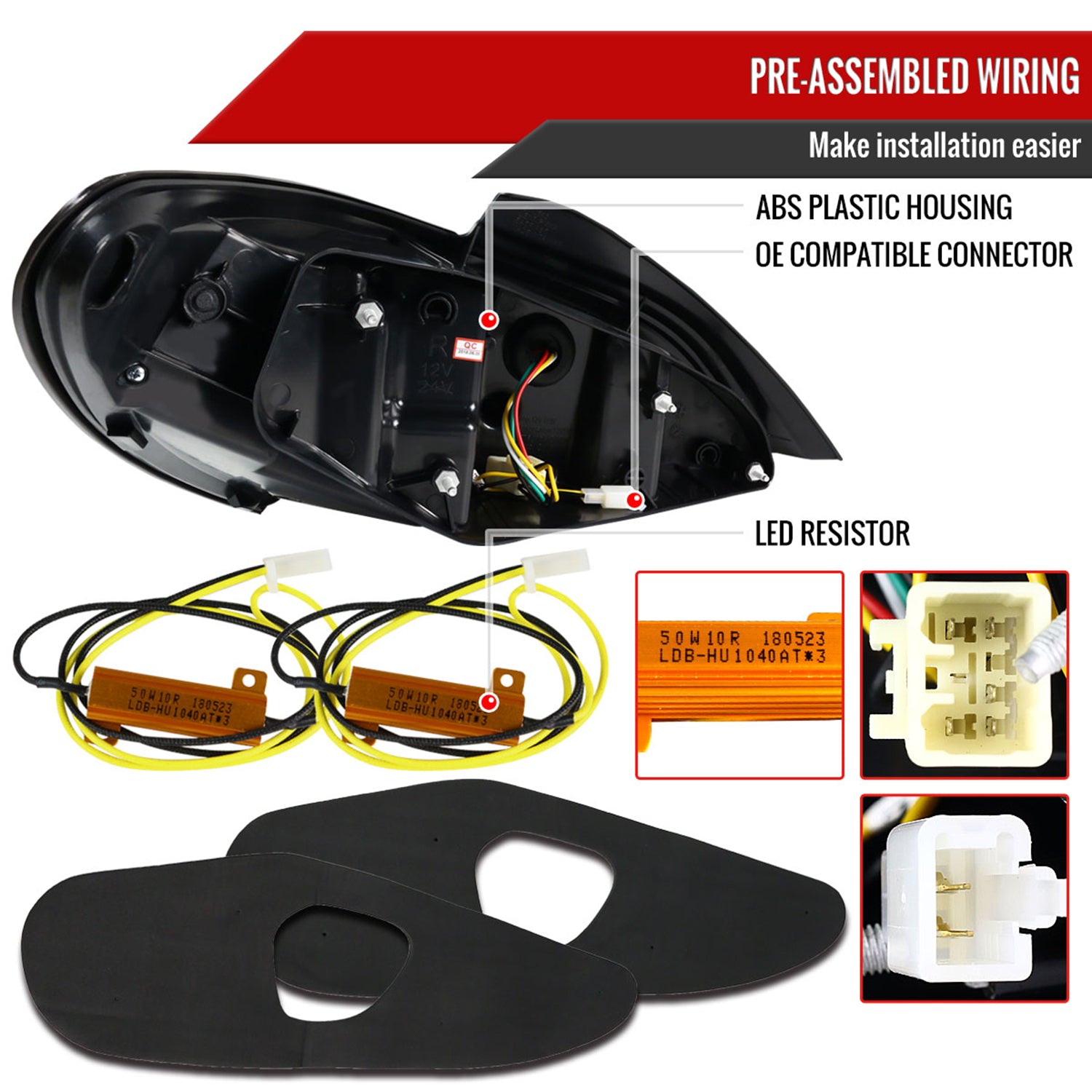 2010-2016 Hyundai Genesis Coupe White Bar LED Tail Lights Matt Black/Clear