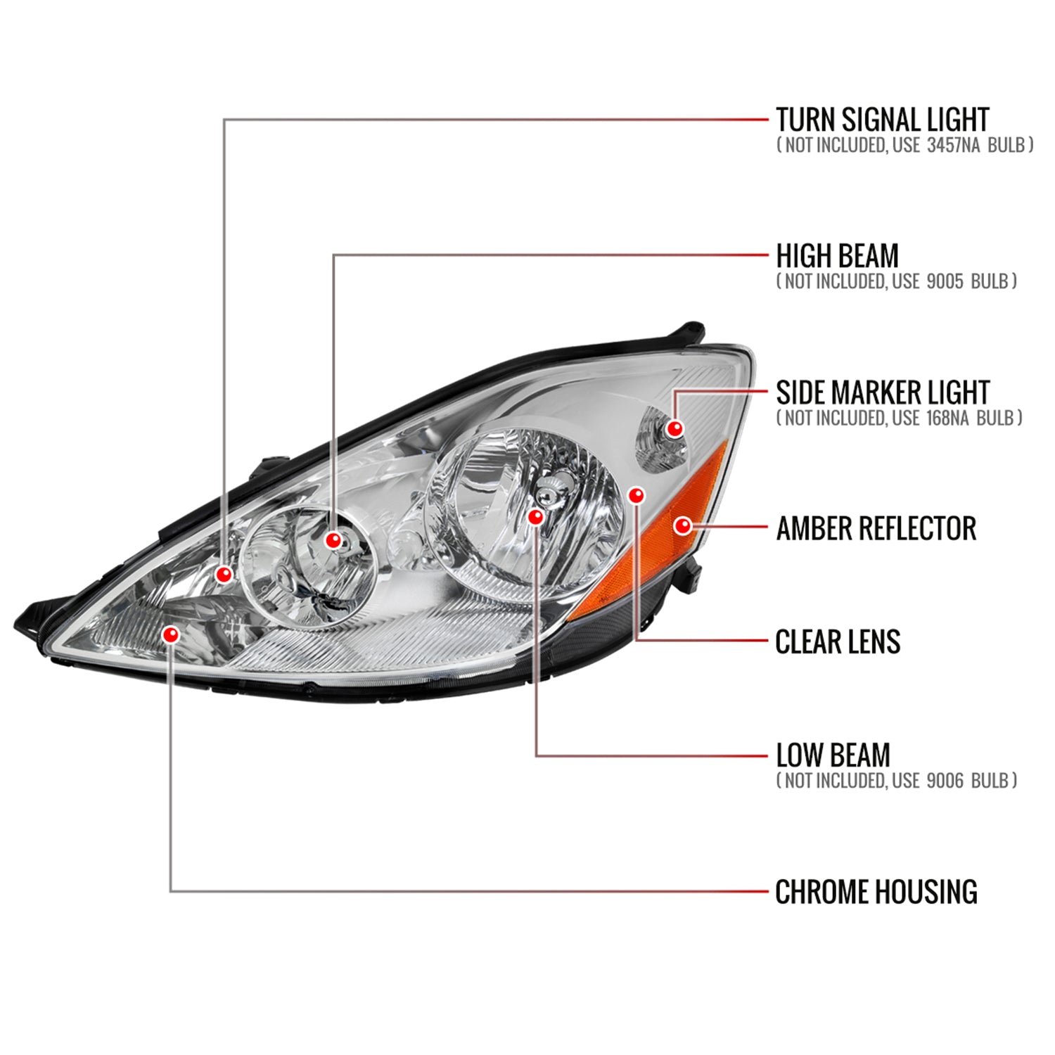 2006-2010 Toyota Sienna Factory Headlights w/Amber Reflector Chrome/Clear