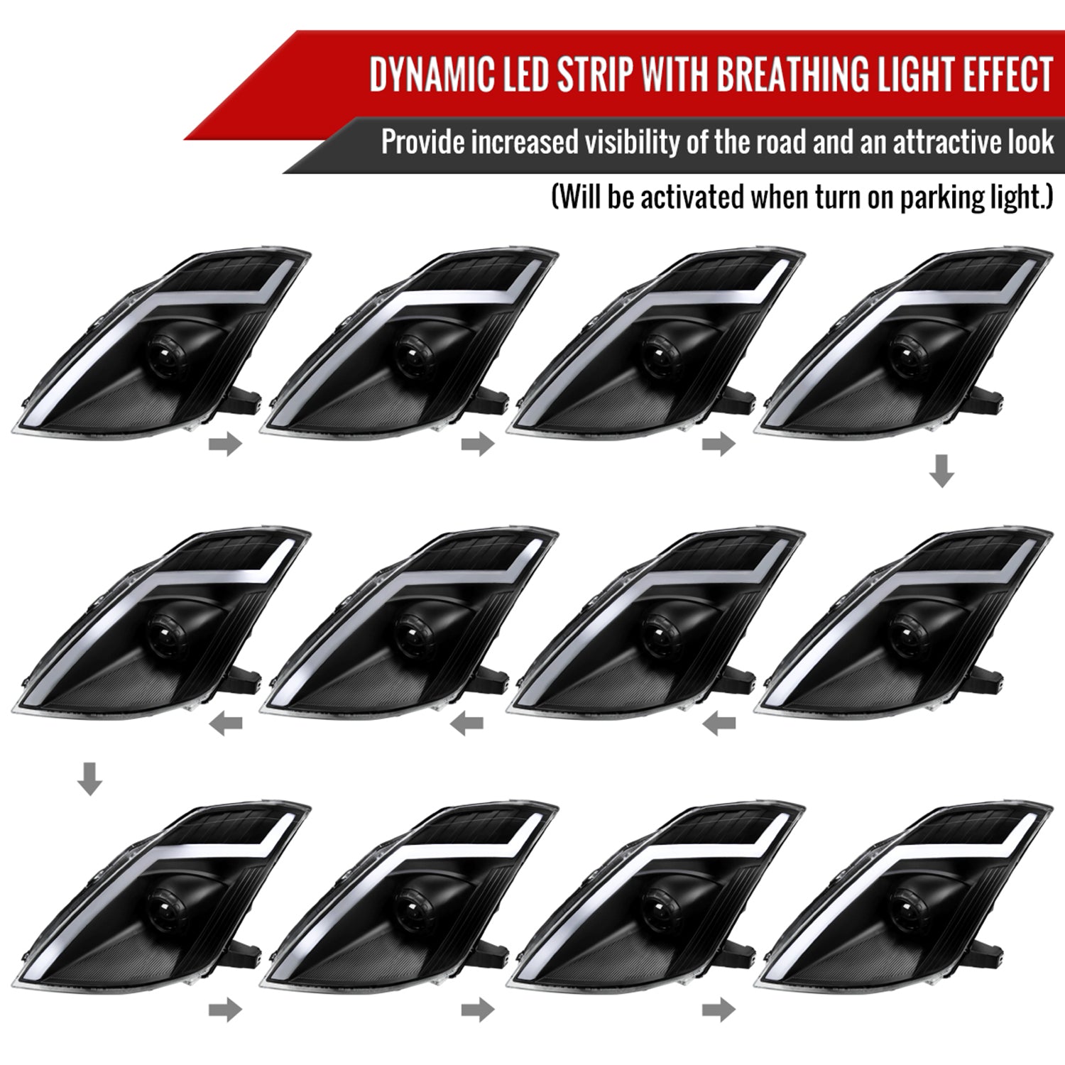 2006-2009 Nissan 350Z Turn Signal Animated LED Bar Projector Headlights Black