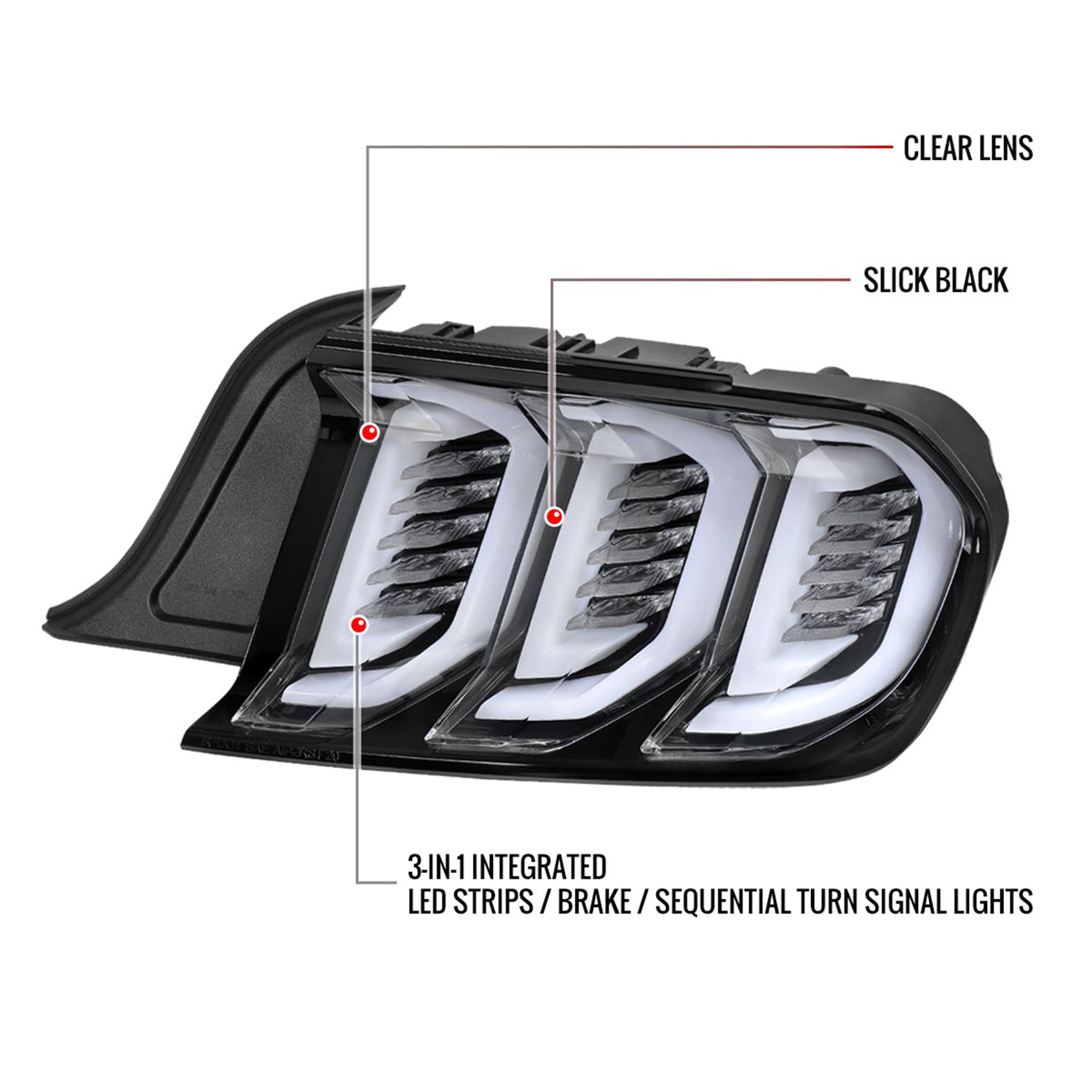 2015-2023 Ford Mustang Sequential Signal LED Tail Lights Jet Black/Clean Lens