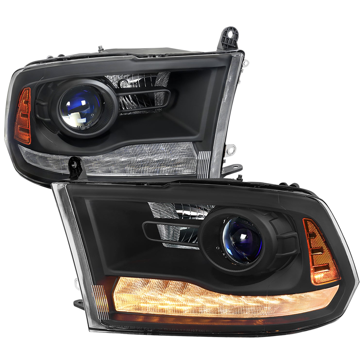 2013-2018 RAM 1500 2500 3500 LED Bar Projector Headlights Matte Black/Clear