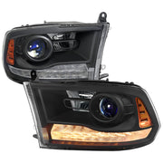 2013-2018 RAM 1500 2500 3500 LED Bar Projector Headlights Matte Black/Clear