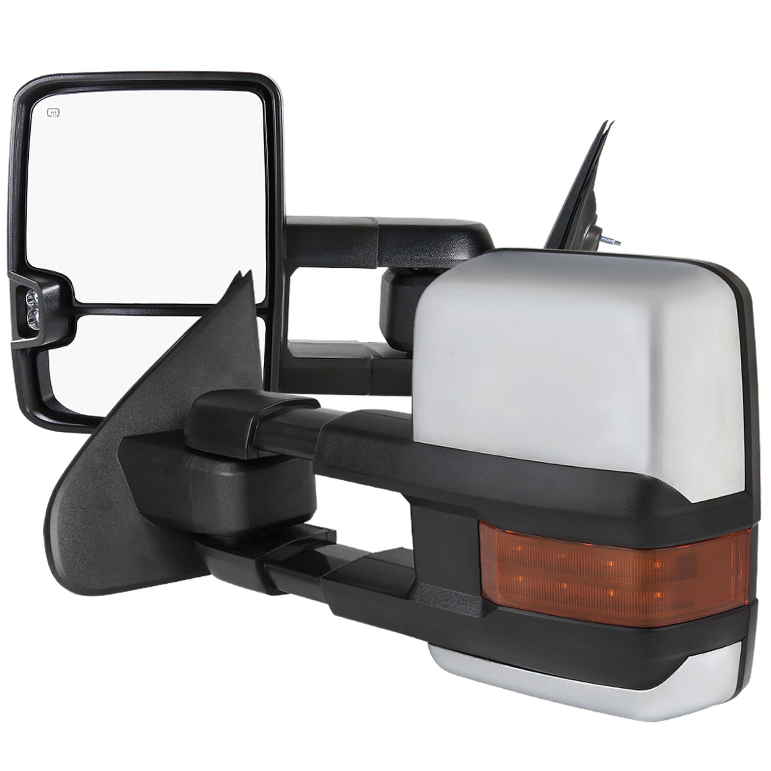 2014-2018 Chevy Silverado/GMC Sierra Heated Manual Chrome Towing Mirrors Amber