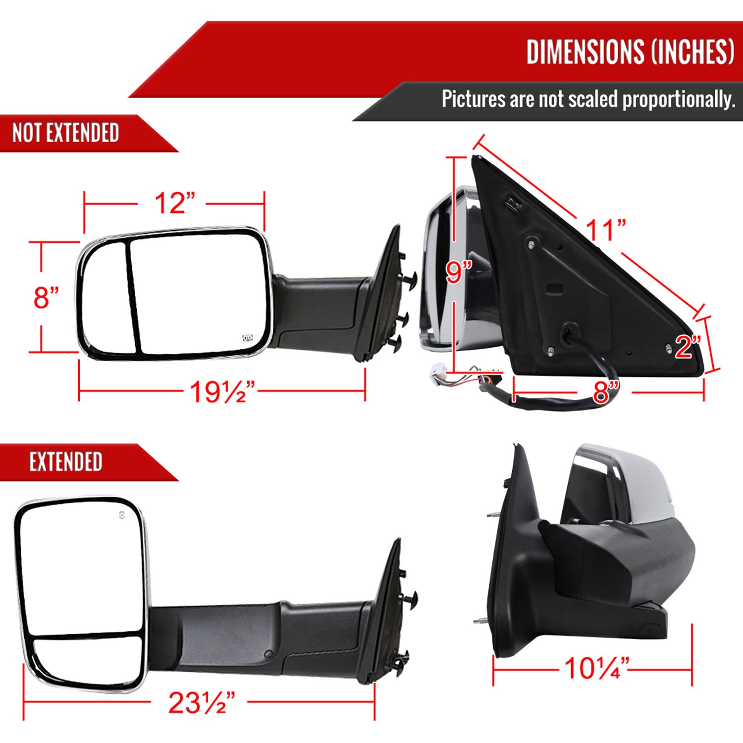 2013-2017 Dodge RAM 1500/2500/3500 Auto-Fold Heated & Manual Towing Mirrors