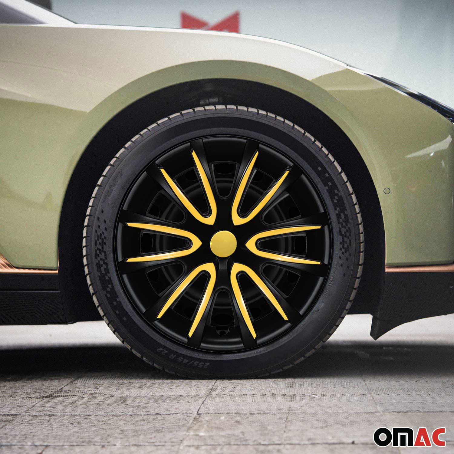 Bicolo Hub Caps Wheel Cover 14" Black Matt & Yellow Full Set 4 pcs.
