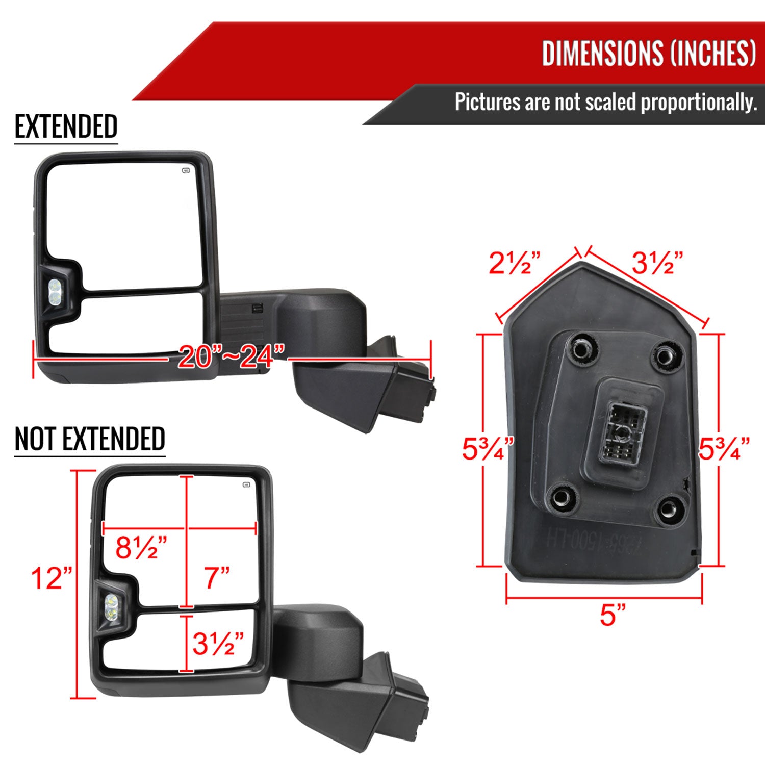 2019-2023 Chevy Silverado 1500 Heated Black Towing Mirrors Smoke & Turn Signal