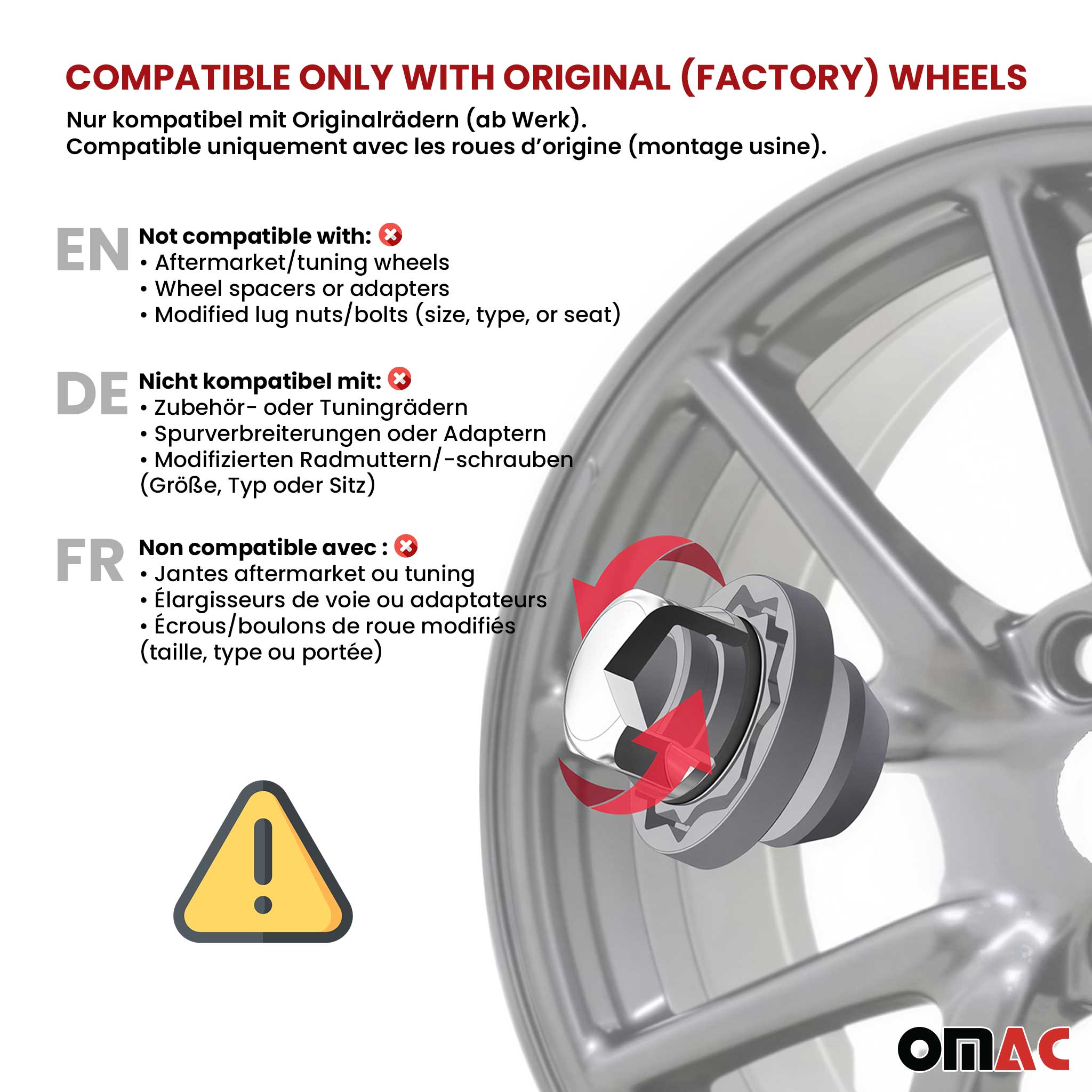 Wheel Lock Kit for RAM 1500 M14X1.5 Nut Chromed 4Locks & 1Key