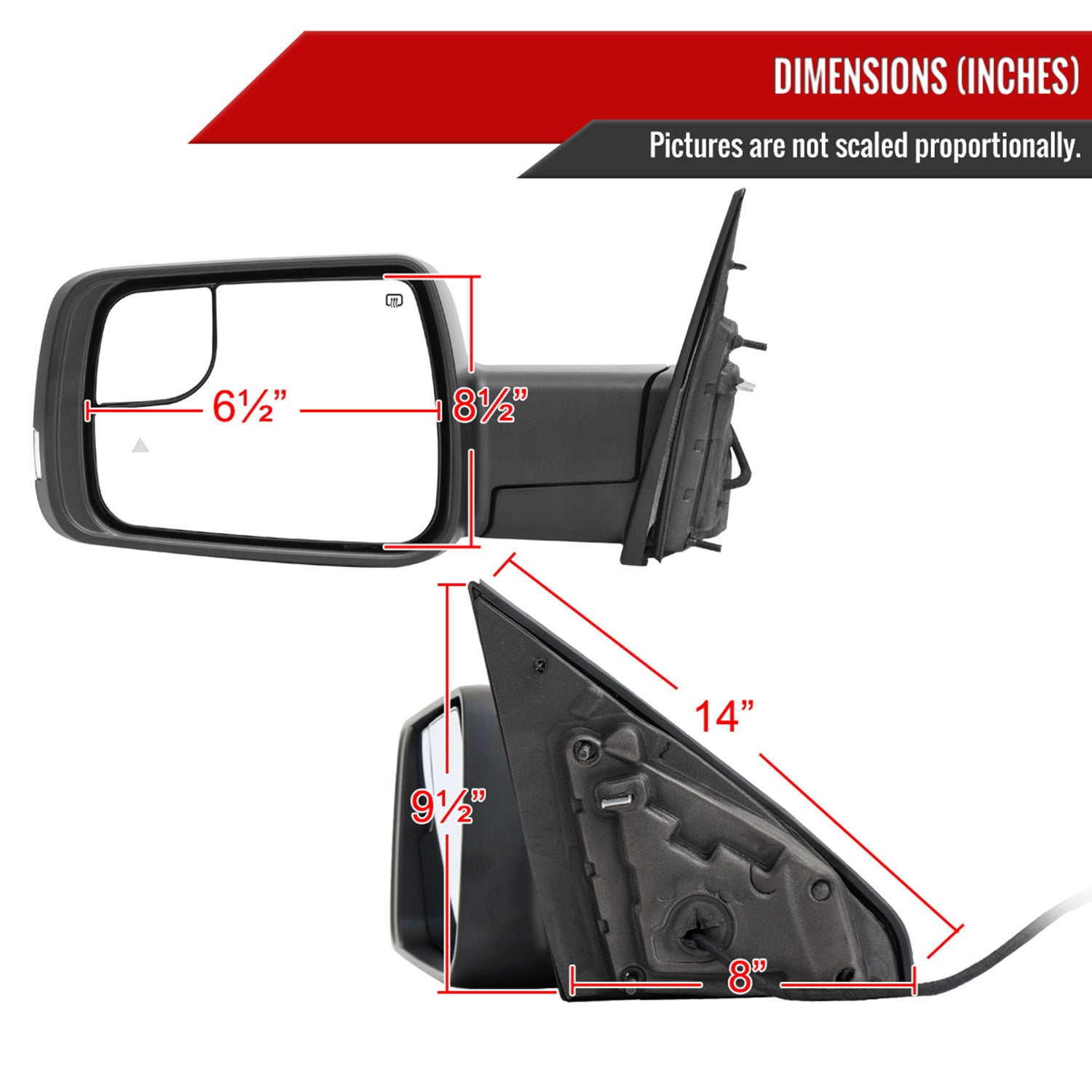 2019-2024 Dodge RAM 1500 Black Auto-Fold Side Mirror Driver Side
