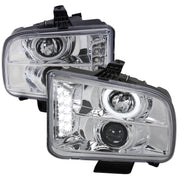 2005-2009 Ford Mustang Halo Projector Headlights LED Light Strip Chrome/Clear