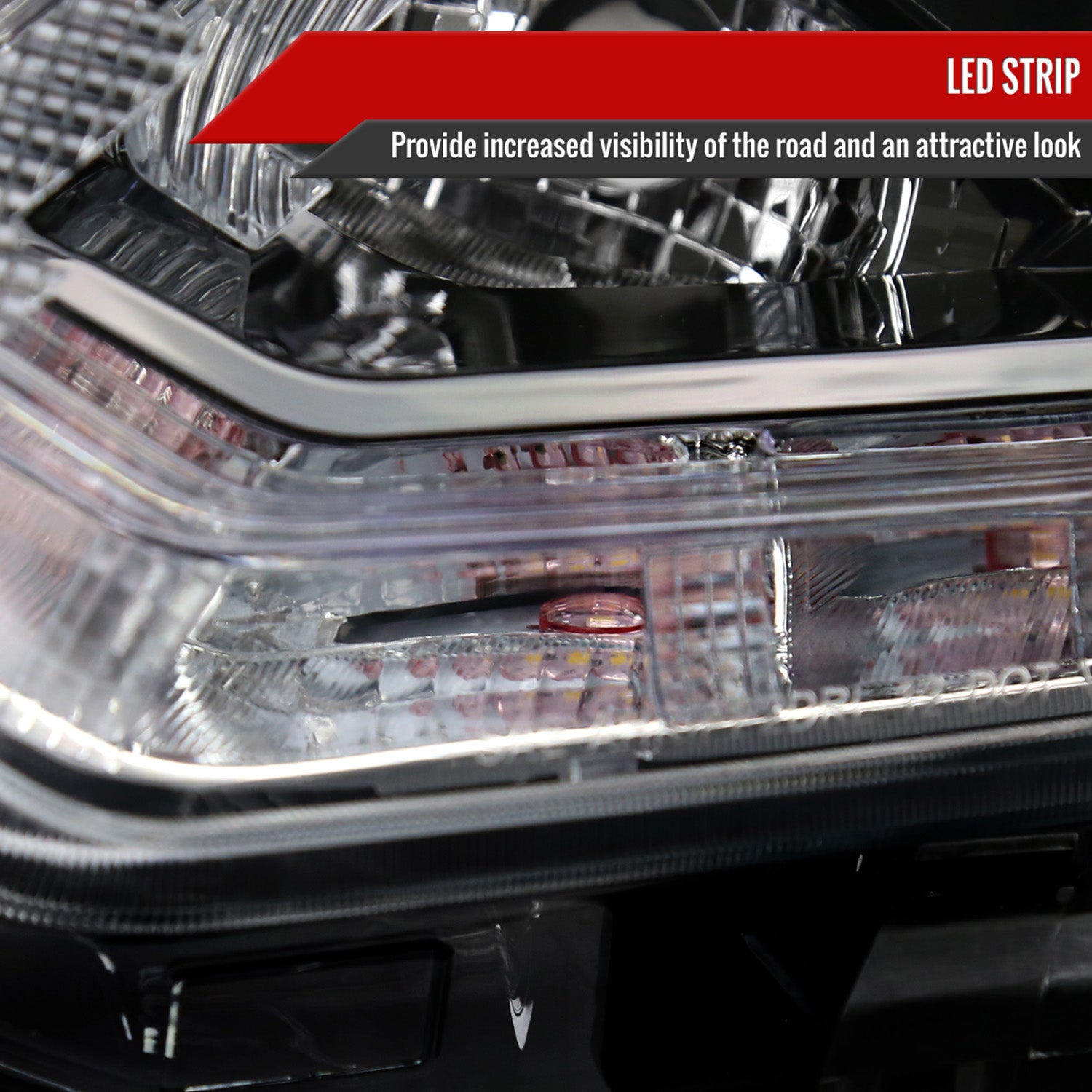2014-2016 Nissan Rogue LED Strip Factory Style Headlights Matte Black/Clear