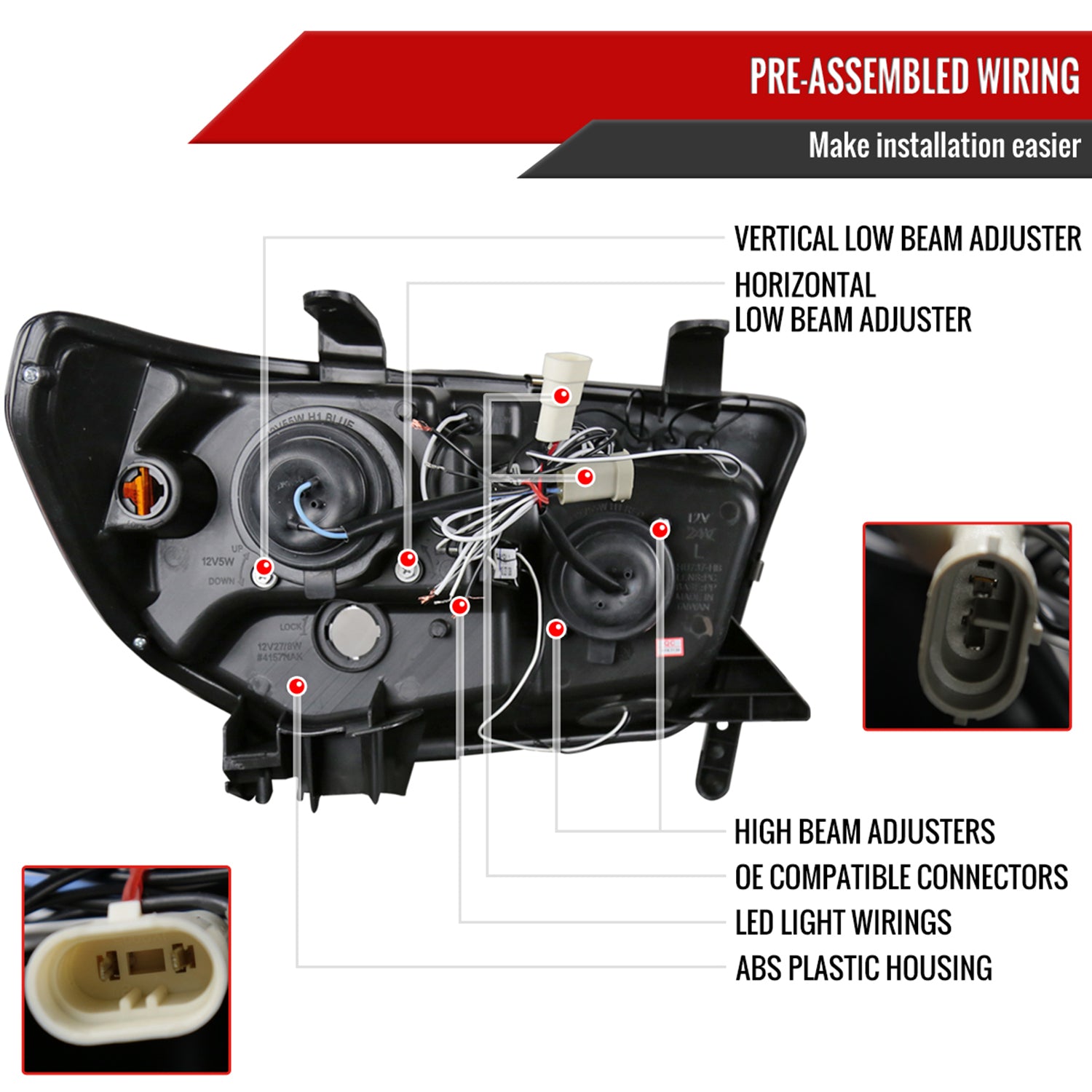 2007-2013 Toyota Tundra/ 08-2017 Sequoia Single Halo Projector Headlights Chrome