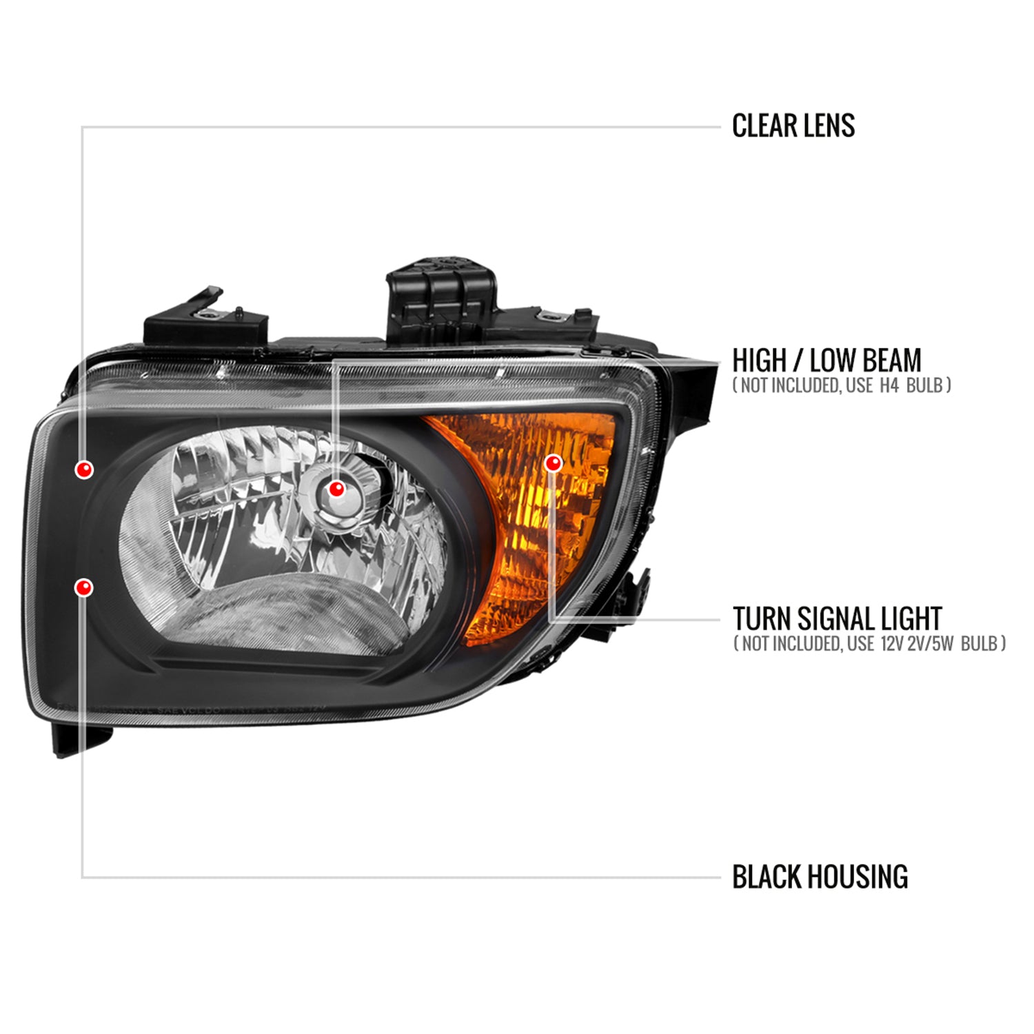 2003-2008 Honda Element Factory Style Headlights Matte Black/Clear Lens