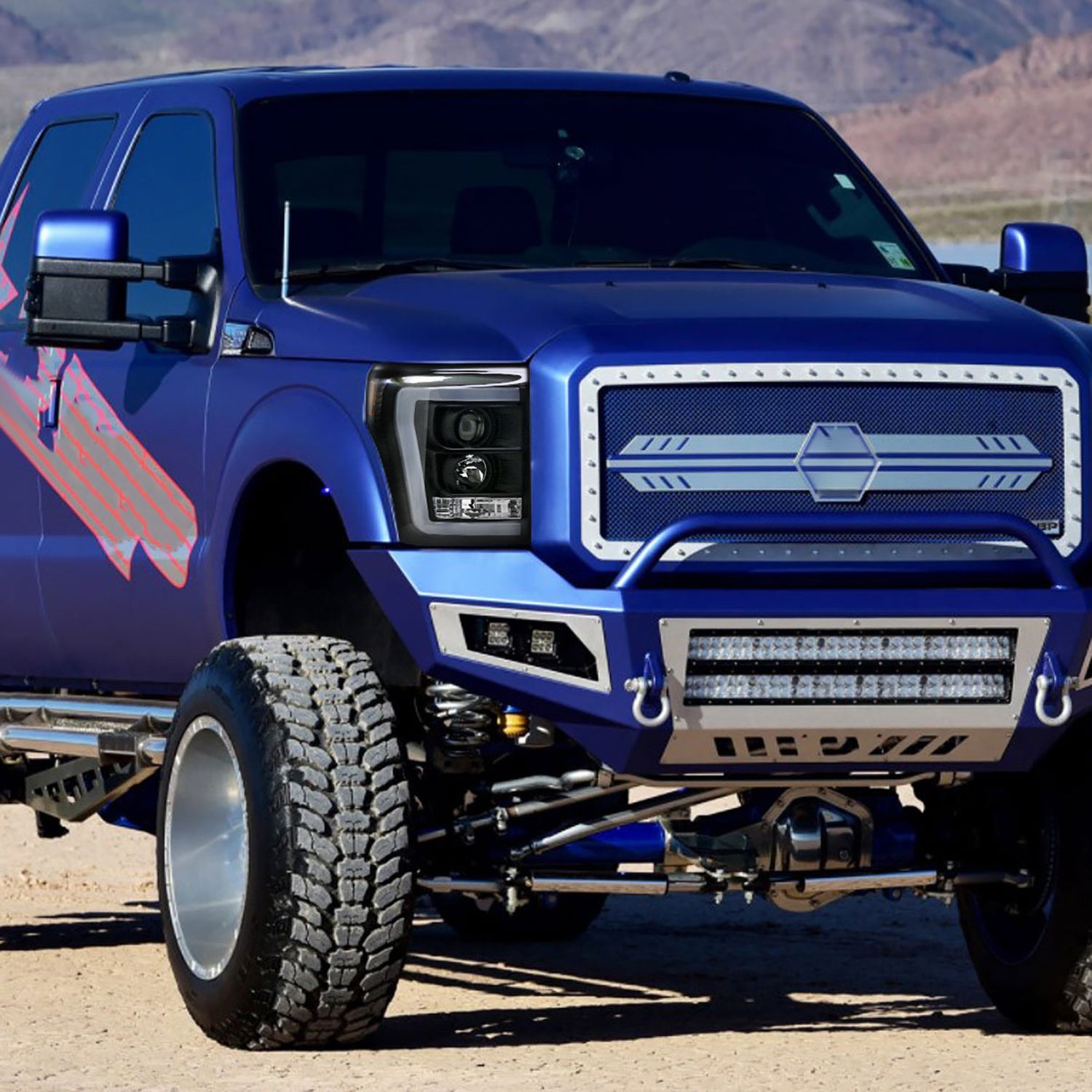 2011-2016 F-250/350/450/550 Super Duty LED CBar Projector Headlights Black