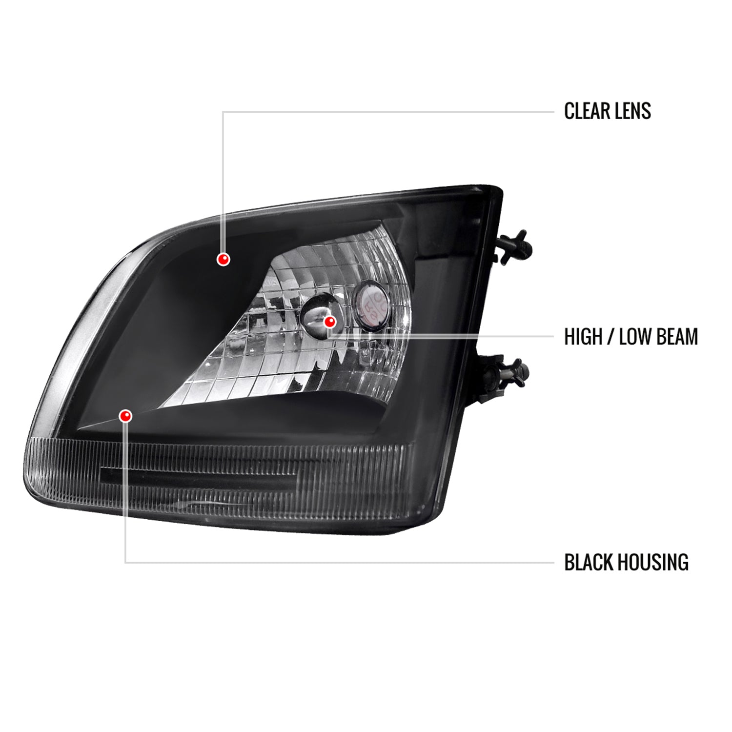1997-2004 Ford F-150/Expedition Factory Crystal Headlights Matt Black/Clear