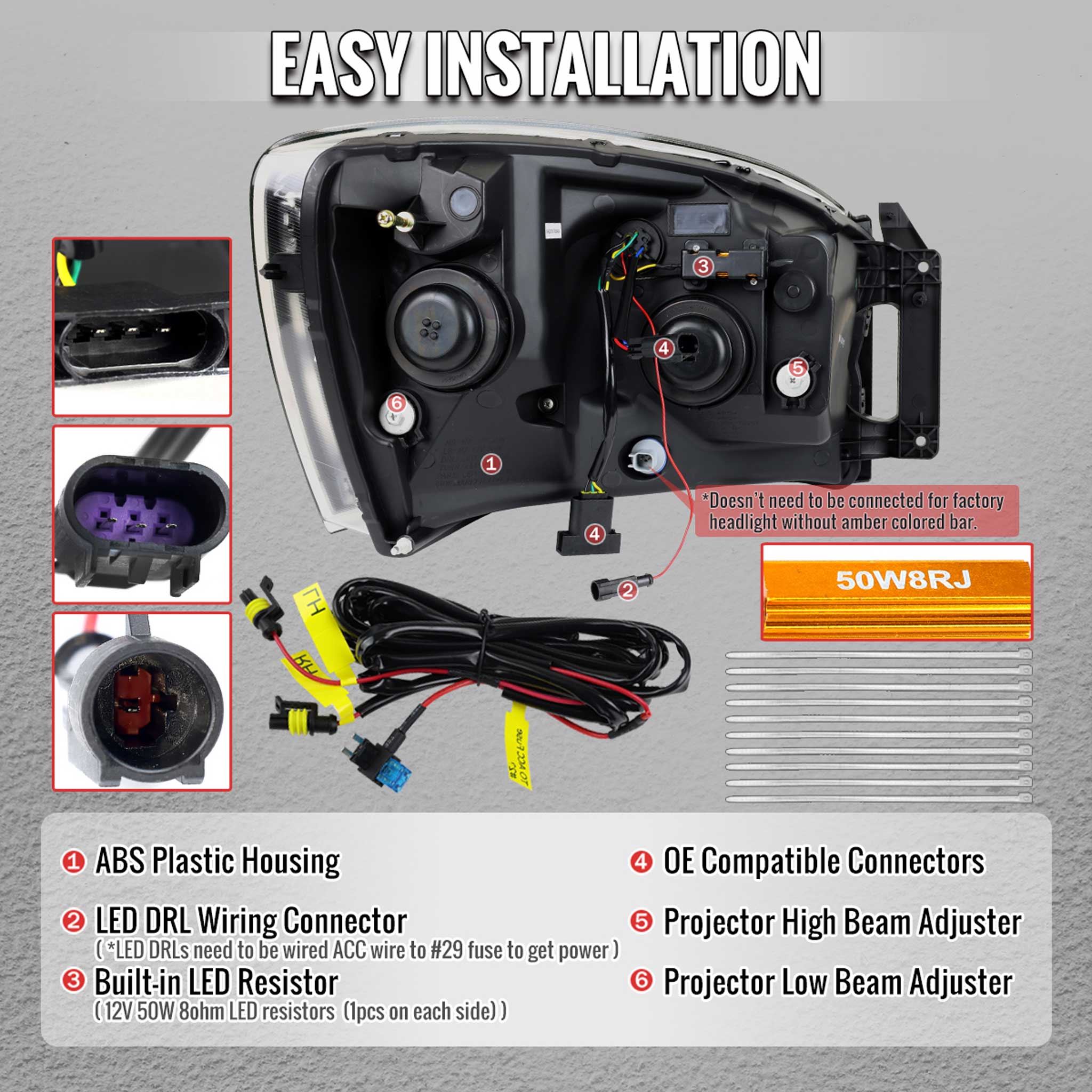 For Dodge RAM 1500 2006-08 / RAM 2500 3500 2006-09 Headlights LED Strip Turn Signals DRL Startup Animation Black Housing Clear Lens