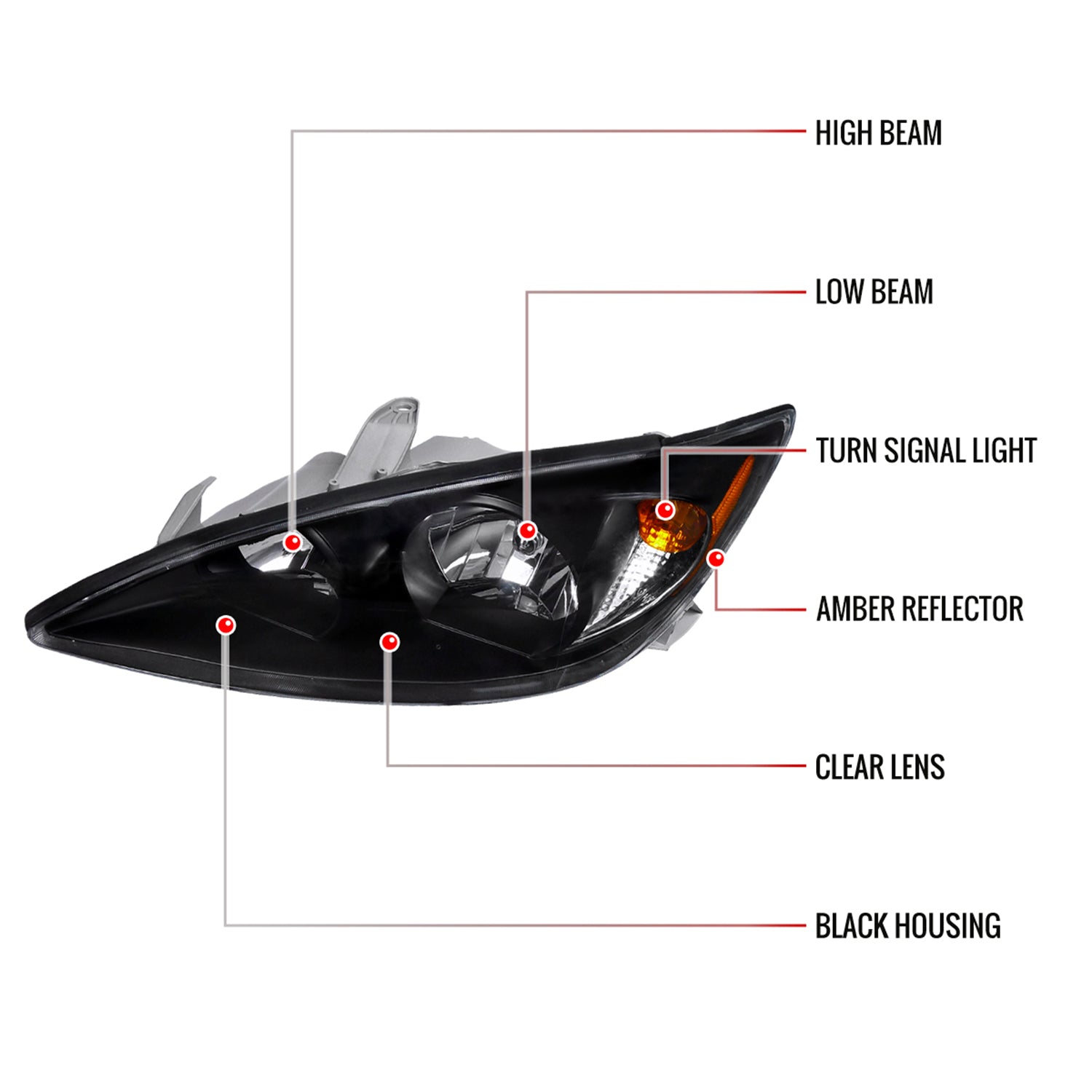 2002-2004 Toyota Camry Factory Headlights w/Amber Reflector Matt Black/Clear