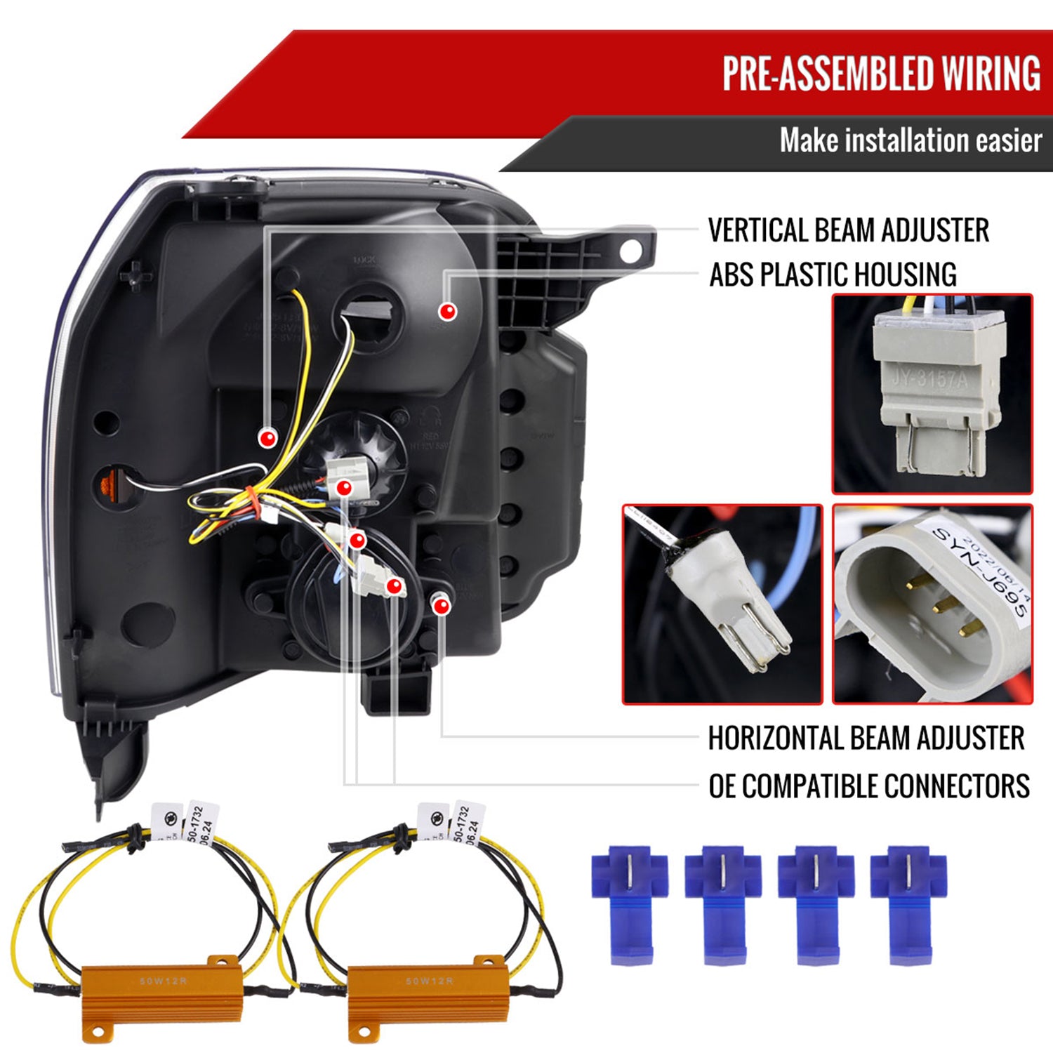 2007-2014 GMC Yukon/XL 1500/XL 2500 LED Turn Signal Projector Headlights Smoke