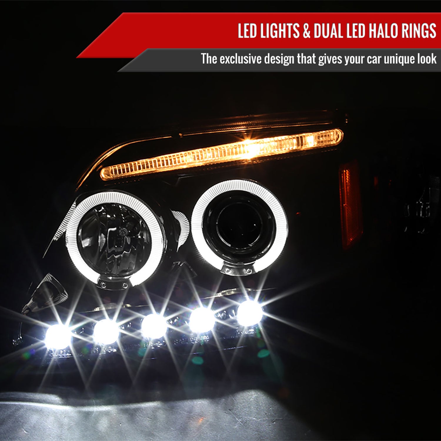1997-2004 Ford F-150 / 1997-2002 Expedition Dual Halo Projector Headlights Smoke