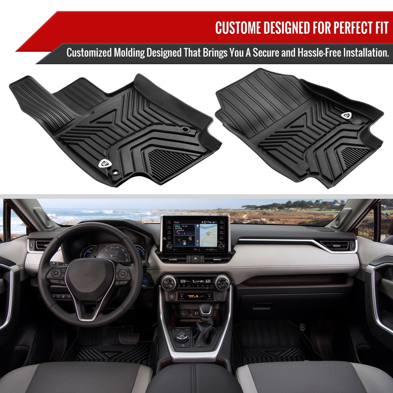 2019-2022 Toyota RAV4 All Weather Black TPE Floor Mats Liner 3Pcs