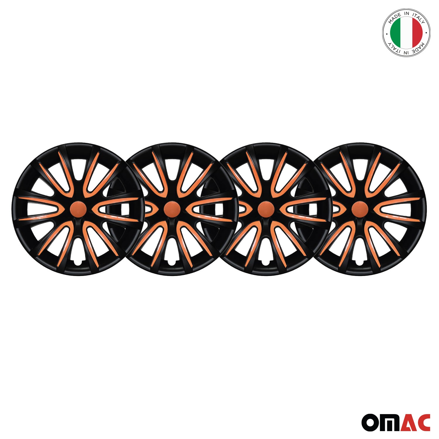 Bicolo Hub Caps Wheel Cover 14" Black Matt & Orange Full Set 4 pcs.