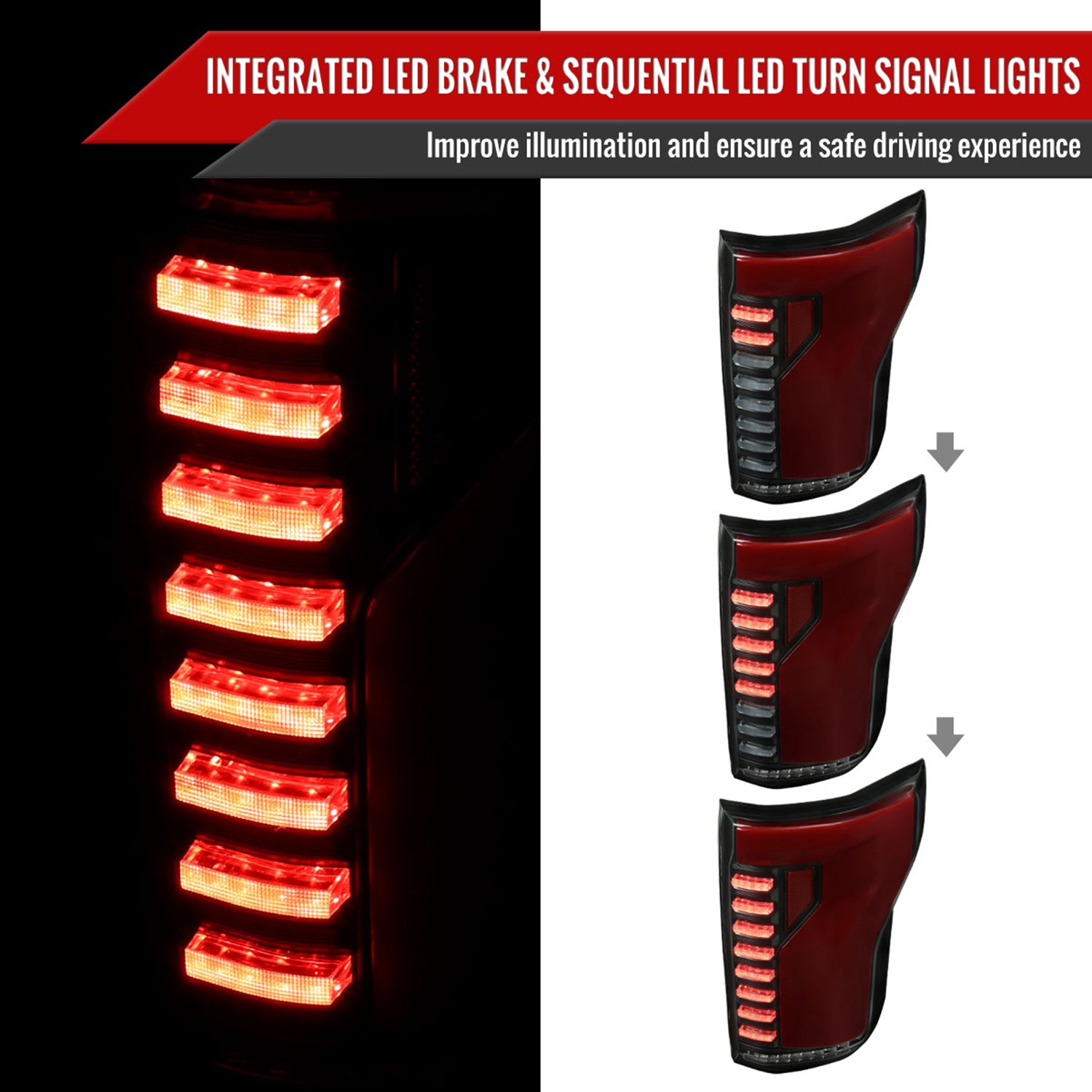 2015-2017 Ford F-150 Turn Signal Animated Red LED Bar Tail Lights Black/Smoke
