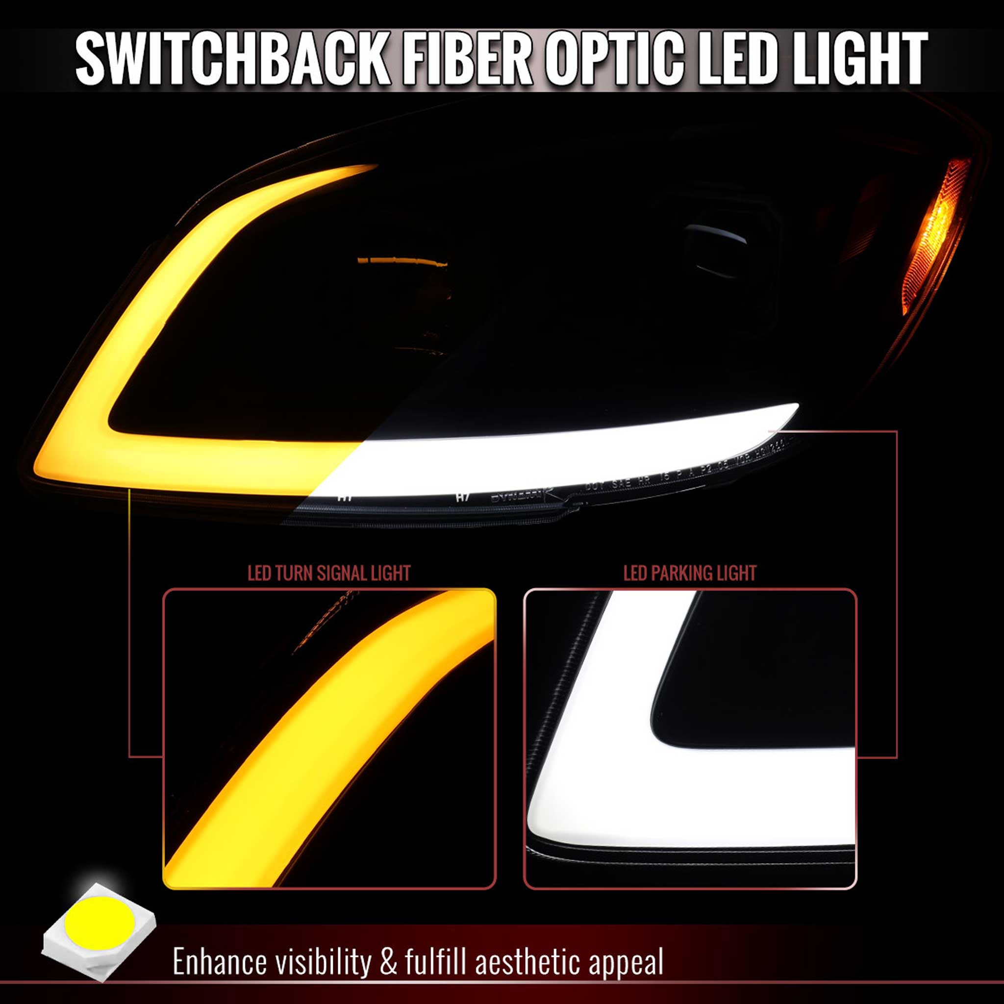 For Chevrolet Cobalt / Pontiac G5 2005-2010 LED Bar Projector Headlights LED DRL Light Tube Matte Black Housing Clear Lens