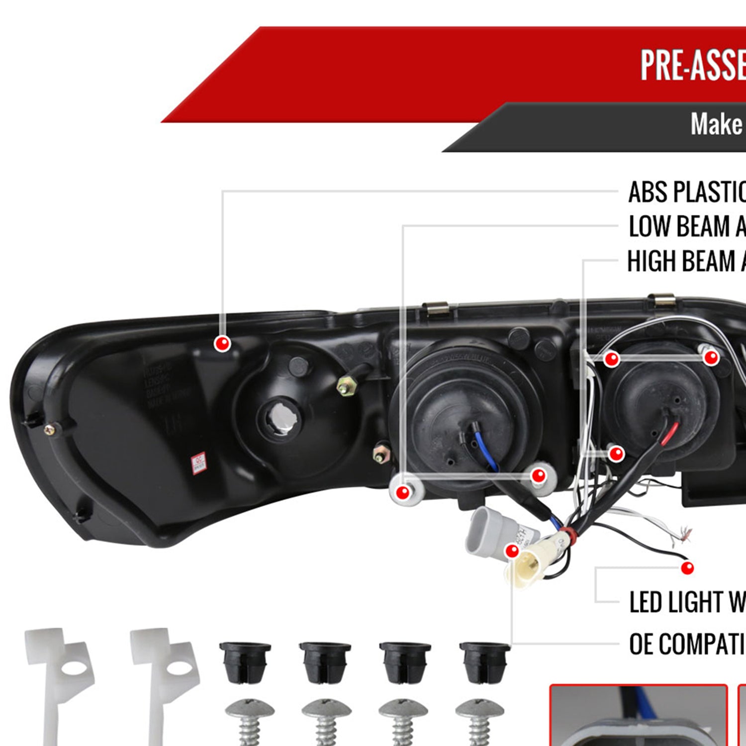 1993-1997 Toyota Corolla Dual Halo Projector Headlights Matte Black/Clear Lens
