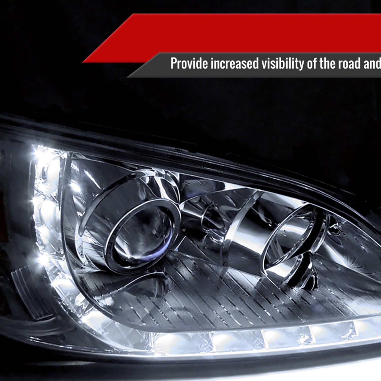 2004-2005 Honda Civic Projector Headlights w/ LED Light Strip Chrome/Clear