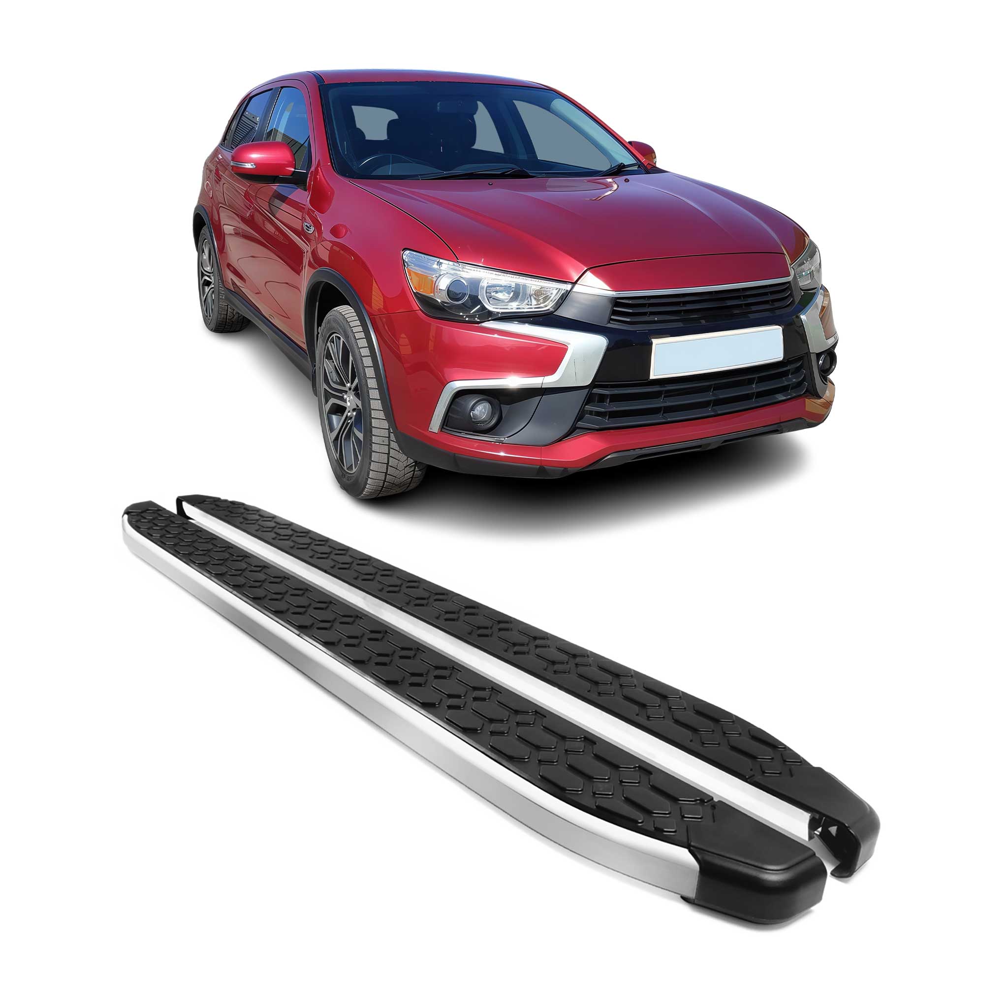 2011-2023 Mitsubishi Outlander Sport Running Boards Side Steps Silver & Black