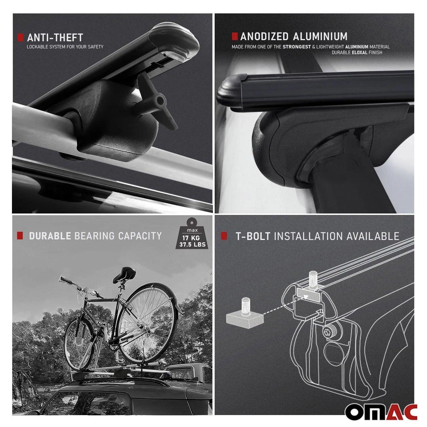 2009-2013 Subaru Forester III Bike Rack Carrier Roof Racks Set Black 3Pcs