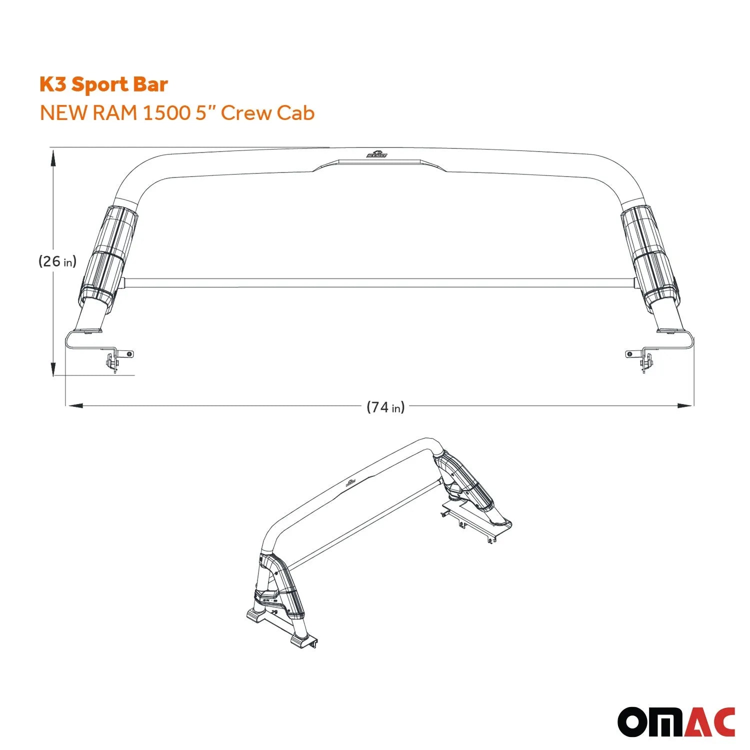 2011-2023 Ram 2500 Sports bar Roll Bar Sport Rack Head Cargo Bed Black