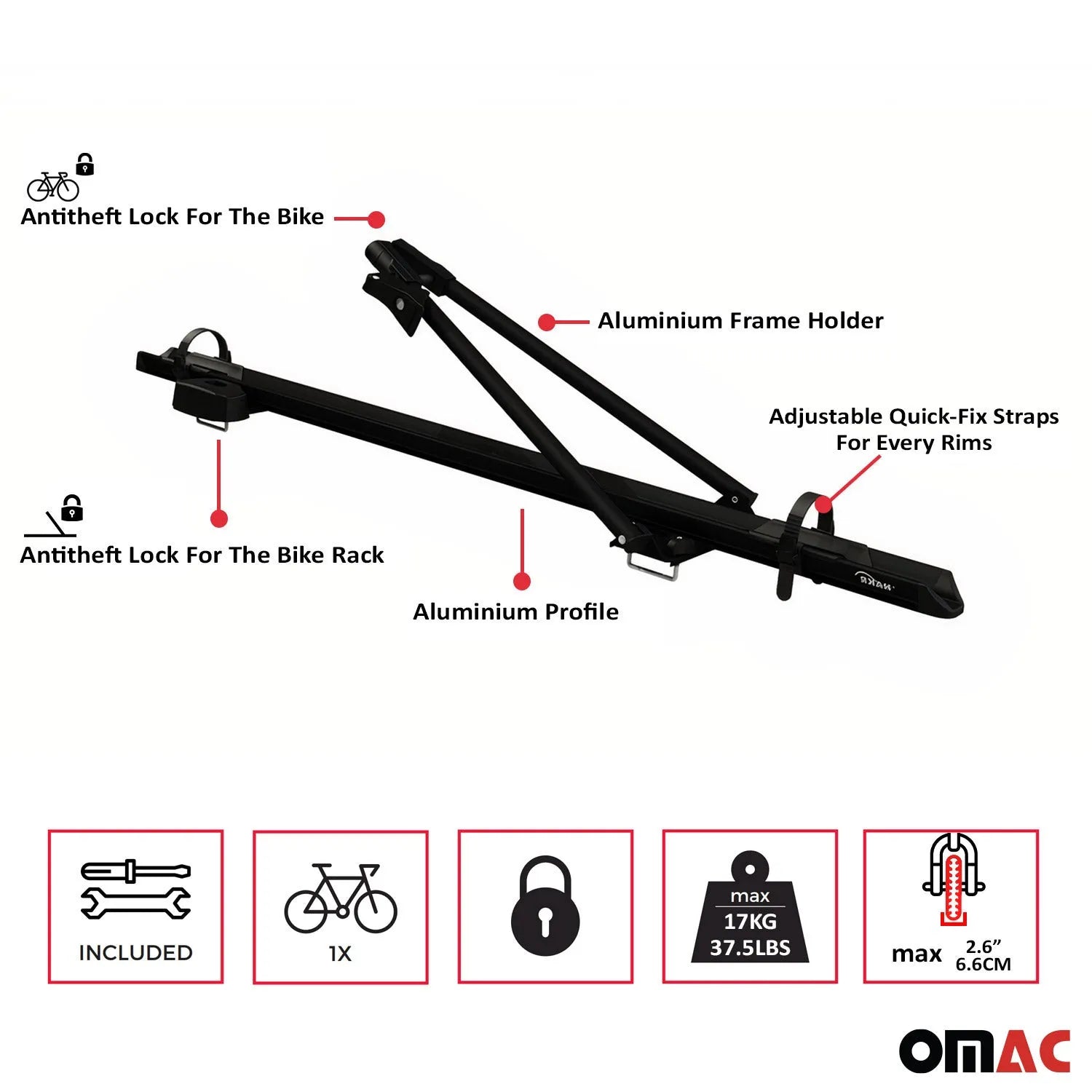 2014-2018 Subaru Forester IV Bike Rack Carrier Roof Racks Set Black 3Pcs