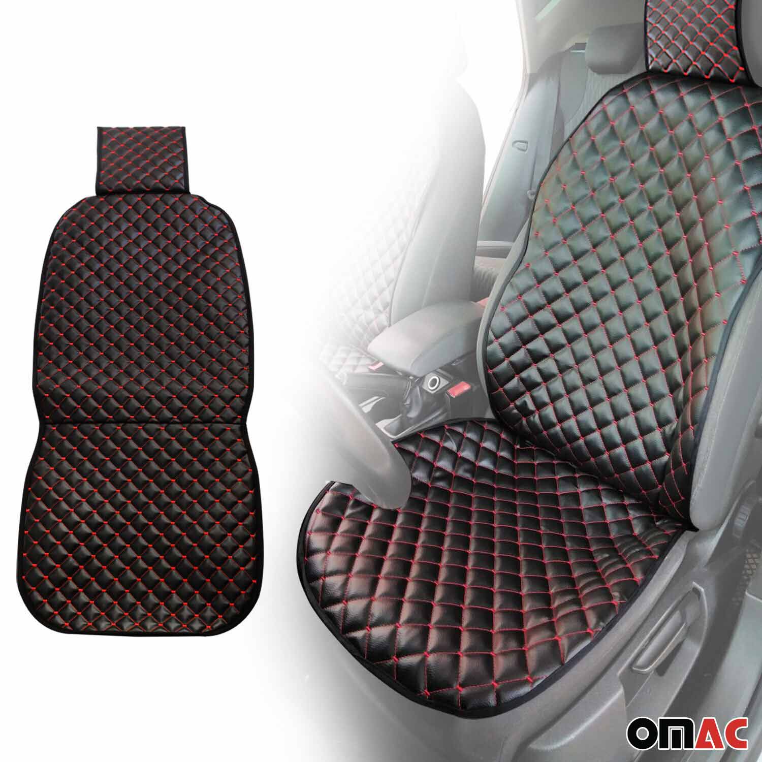 Cadillac Escalade Leather Breathable Front Seat Cover Pads Black Red 1Pc